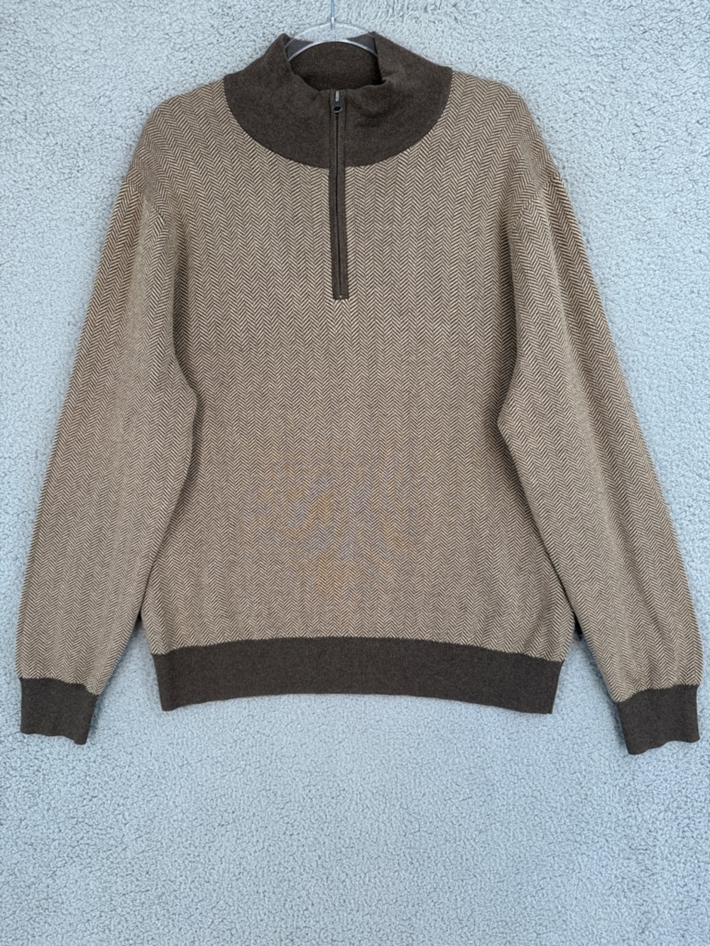 J. Crew Men's Large long sleeve quarter zip herringbone Two-Tone Brown sweater